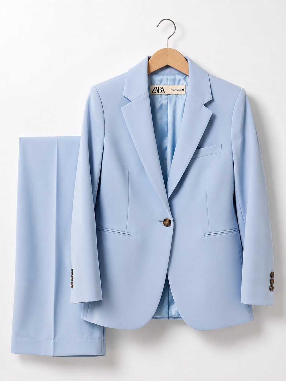 ZARA Pale Blue Men's Single-Button Tailored Blazer